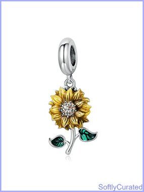 925 Sterling Silver Sunflower Charm Bracelet Gold Plated CZ